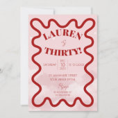 Retro Wavy 30e verjaardagsfeestuitnodigingen Kaart (Voorkant)