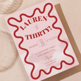 Retro Wavy 30e verjaardagsfeestuitnodigingen Kaart