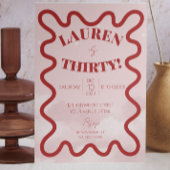 Retro Wavy 30e verjaardagsfeestuitnodigingen Kaart