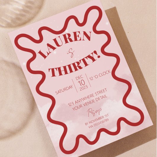 Retro Wavy 30e verjaardagsfeestuitnodigingen Kaart