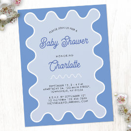 Retro Wavy Blue Curve Baby shower Invitation Briefkaart