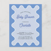 Retro Wavy Blue Curve Baby shower Invitation Briefkaart (Voorkant)