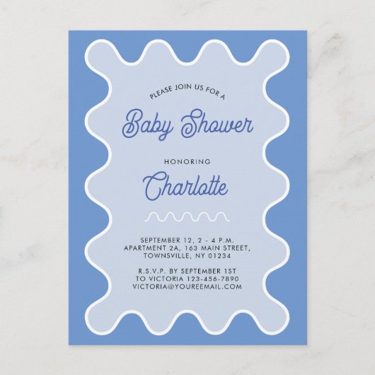 Retro Wavy Blue Curve Baby shower Invitation Briefkaart (Voorkant)