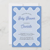 Retro Wavy Blue Curve-Baby shower Kaart (Voorkant)