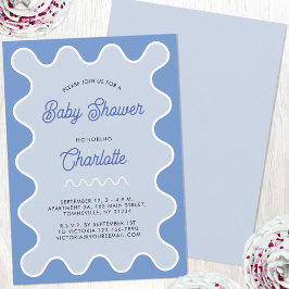 Retro Wavy Blue Curve-Baby shower Kaart
