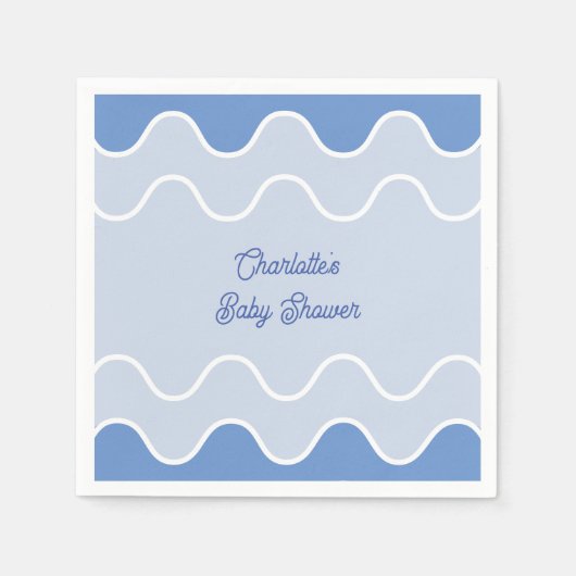 Retro Wavy Blue Curve-Baby shower Servet (Voorkant)