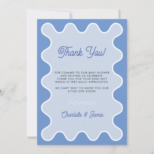 Retro Wavy Blue Curve Border Baby shower Bedankkaart (Voorkant)