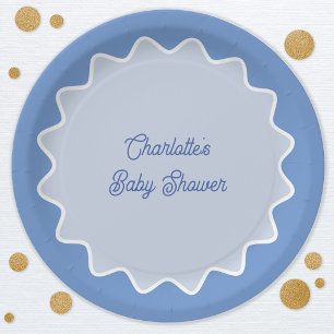 Retro Wavy Border Blue Curve Baby shower Papieren Bordje