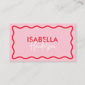 Retro Wavy Border Roze en Red Script Girly Visitekaartje (Voorkant)