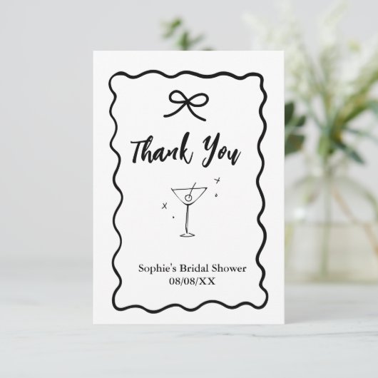 Retro Wavy Bruidsfeest Dank Je Kaart – Martini (Staand voorkant)