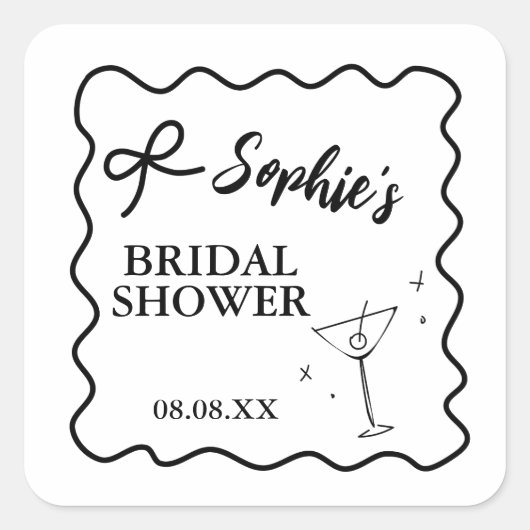 Retro Wavy Bruidsshower Sticker – Martini Glas (Voorkant)
