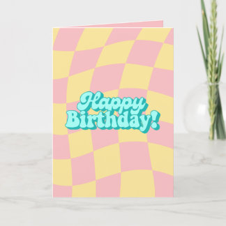 Retro Wavy Checkered Happy Birthday Kaart
