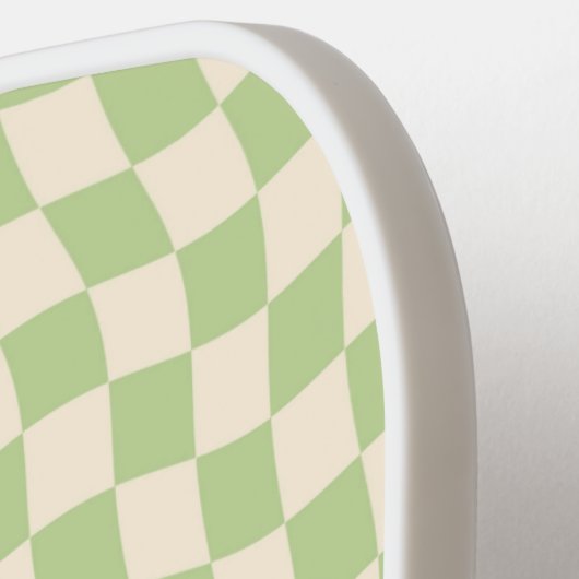 Retro Wavy Checkered Pattern Green Pickleball Paddle (Links Detail)