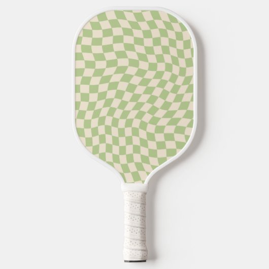 Retro Wavy Checkered Pattern Green Pickleball Paddle (Voorkant)