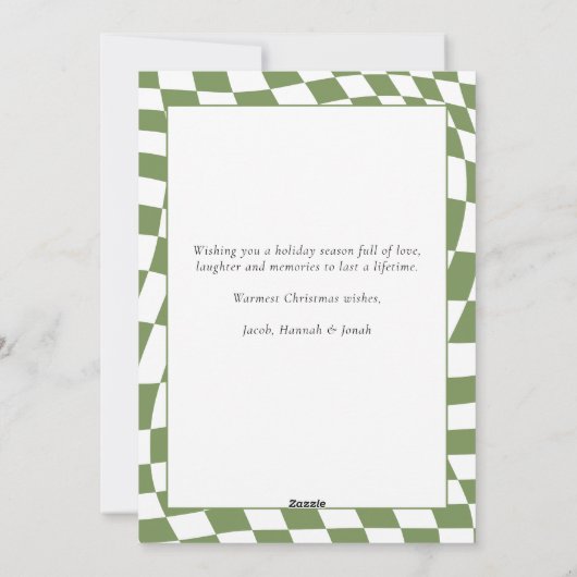 Retro Wavy Checkered Sage Green Photo Christmas Feestdagenkaart (Achterkant)