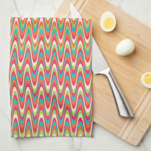 Retro Wavy Chevron Stripes Kleurrijk Patroon Theedoek