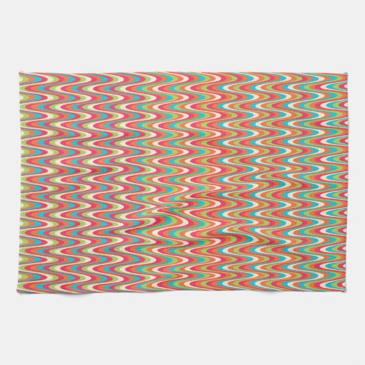 Retro Wavy Chevron Stripes Kleurrijk Patroon Theedoek (Horizontaal)