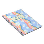 Retro Wavy Daisy Flowers Gepersonaliseerd met Naam Notitieboek (Rechterzijde)