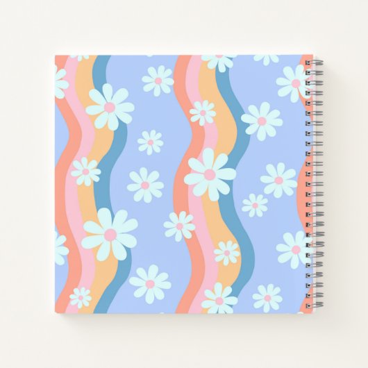 Retro Wavy Daisy Flowers Gepersonaliseerd Schetsbo Notitieboek (Achterkant)