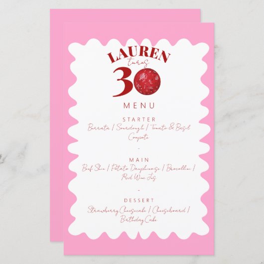 Retro Wavy Disco 30e verjaardagsfeest menu (Voorkant / Achterkant)