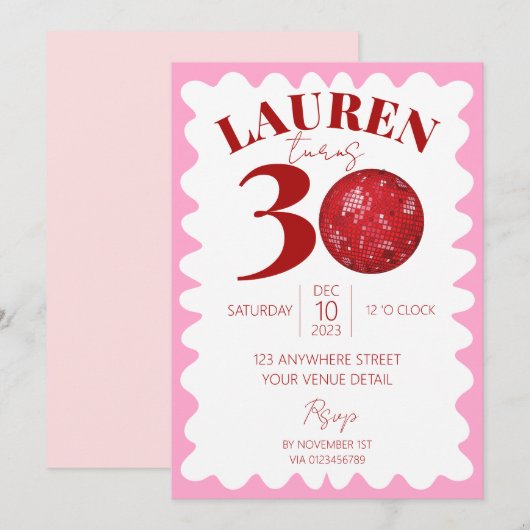 Retro Wavy Disco 30e verjaardagsfeestuitnodigingen Kaart (Voorkant / Achterkant)