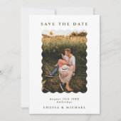 Retro Wavy Foto & QR Code Green & White Weddenscha Save The Date (Voorkant)