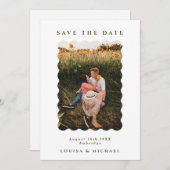 Retro Wavy Foto & QR Code Green & White Weddenscha Save The Date (Voorkant / Achterkant)