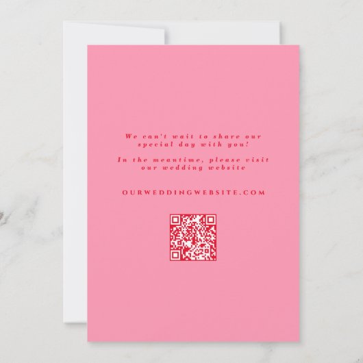 Retro Wavy Foto & QR Code Roze & Rood Weddenschap Save The Date (Achterkant)