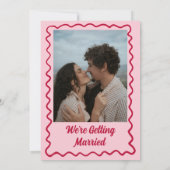 Retro Wavy Frame Red Pink Cupid Heart Wedding Kaart (Achterkant)