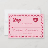 Retro Wavy Frame Red Pink Cupid Heart Wedding RSVP Kaartje (Voorkant)