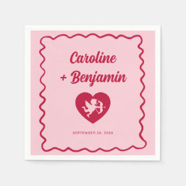 Retro Wavy Frame Red Pink Cupid Heart Wedding Servet
