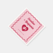 Retro Wavy Frame Red Pink Cupid Heart Wedding Servet (Hoek)