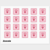 Retro Wavy Frame Red Pink Cupid Heart Wedding Vierkante Sticker (Vel)