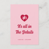 Retro Wavy Frame Red Pink Cupid Wedding Details Informatiekaartje (Achterkant)