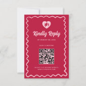 Retro Wavy Frame Red Pink Cupid Wedding QR Code RSVP Kaartje (Voorkant)