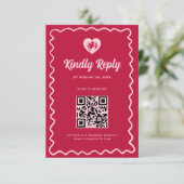 Retro Wavy Frame Red Pink Cupid Wedding QR Code RSVP Kaartje (Staand voorkant)