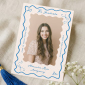 Retro Wavy Hand Drawn Bow Grad Photo Graduation Aankondiging