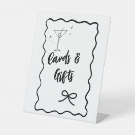 Retro Wavy "Kaarten en geschenken" Vrijgezellenfee Reclamebord Met Voetstuk