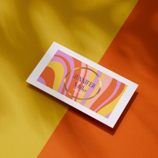 Retro Wavy Kleurrijke lijnen Social Media QR-code Visitekaartje