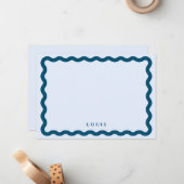 Retro Wavy Lijst Blue Personal Note Card Notitiekaartje (Voorkant / Achterkant in situ)