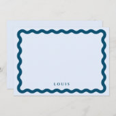 Retro Wavy Lijst Blue Personal Note Card Notitiekaartje (Voorkant / Achterkant)