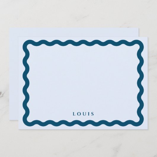 Retro Wavy Lijst Blue Personal Note Card Notitiekaartje (Voorkant / Achterkant)