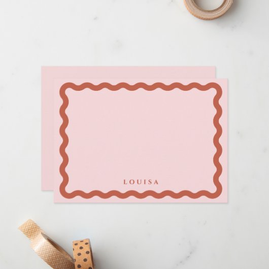 Retro Wavy Lijst Blush & Terracotta Personalized Notitiekaartje (Voorkant / Achterkant in situ)