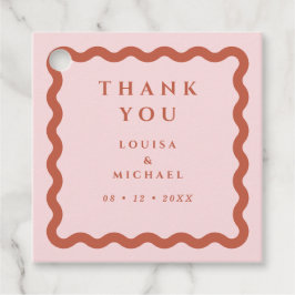 Retro Wavy Lijst Blush & Terracotta Wedding Bedankjes Labels