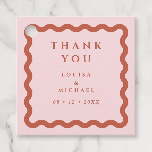 Retro Wavy Lijst Blush & Terracotta Wedding Bedankjes Labels (Voorkant)
