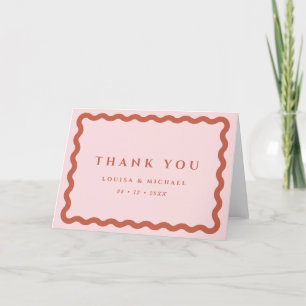 Retro Wavy Lijst Blush & Terracotta Wedding Bedankkaart
