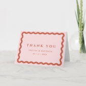 Retro Wavy Lijst Blush & Terracotta Wedding Bedankkaart (Voorkant)