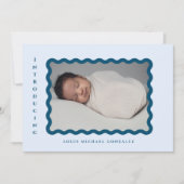 Retro Wavy Lijst Foto Blauwe Aankondiging geboorte (Voorkant)