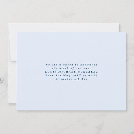 Retro Wavy Lijst Foto Blauwe Aankondiging geboorte (Achterkant)