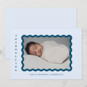 Retro Wavy Lijst Foto Blauwe Aankondiging geboorte (Voorkant / Achterkant)